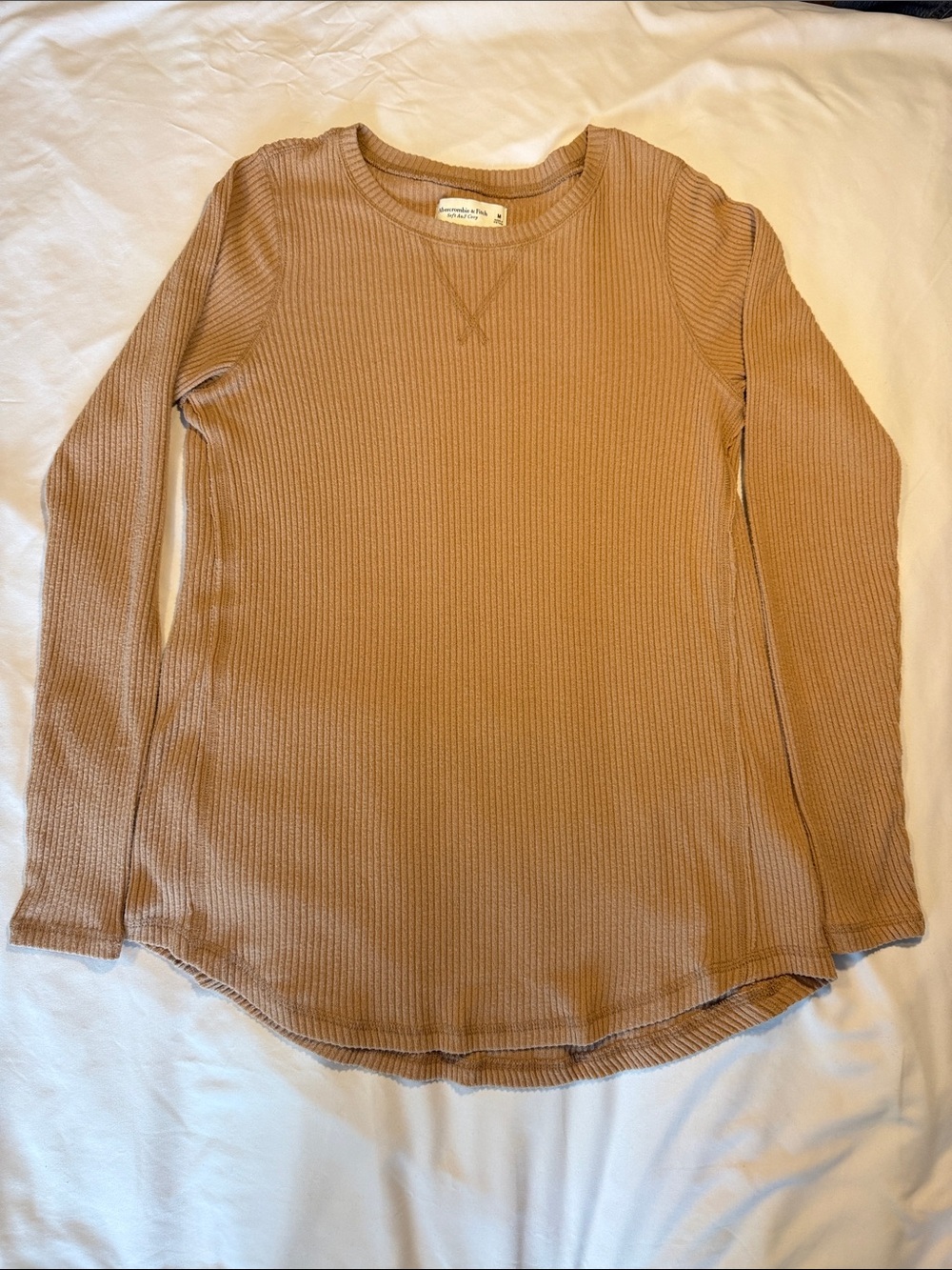 Abercrombie & Fitch Ribbed Long Sleeve Top - Camel Brown
